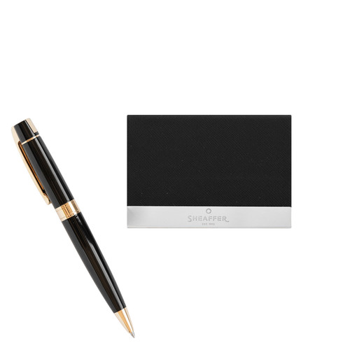 Gift Box Business Card Holder with 300 Glossy Black Ballpoint Pen
