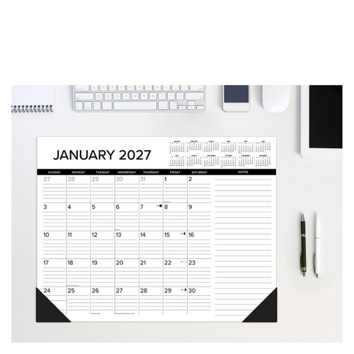 B&W w/Lines 2027 22" x 17" Large Monthly Deskpad