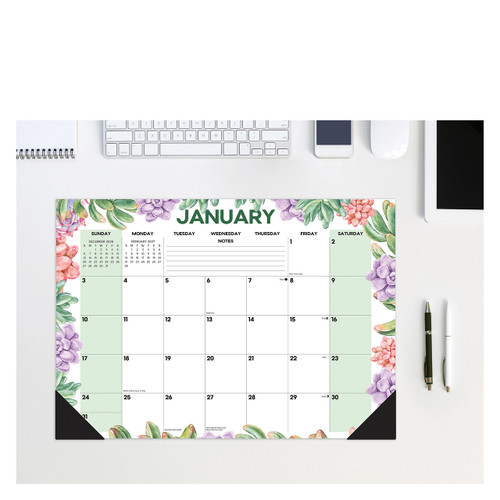 Succulents 2027 17" x 12" Small Monthly Deskpad