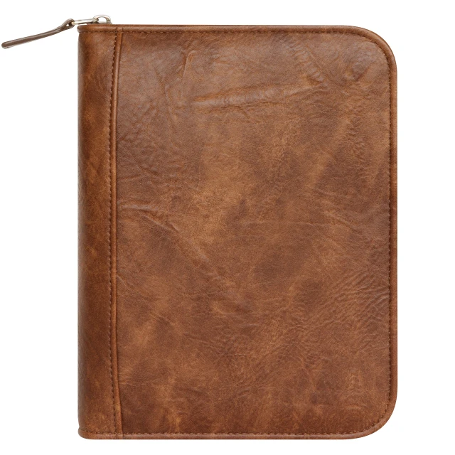 Simulated Leather Distressed Zipper Binder