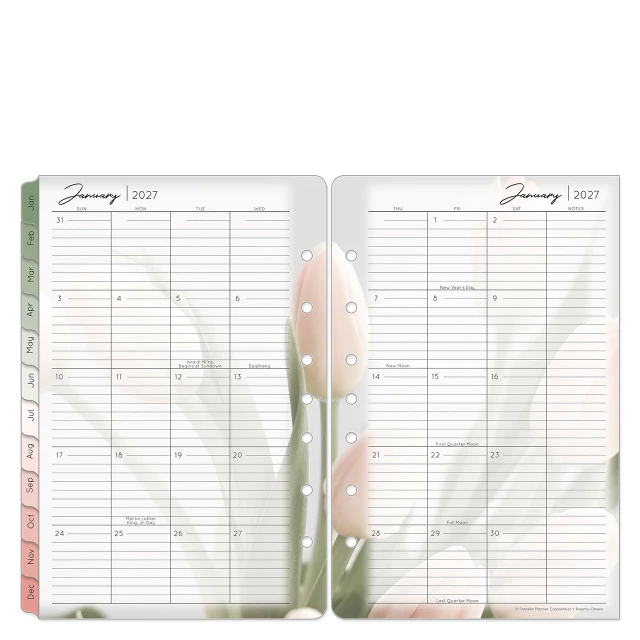 Blooms Two-Page Monthly Calendar Tabs