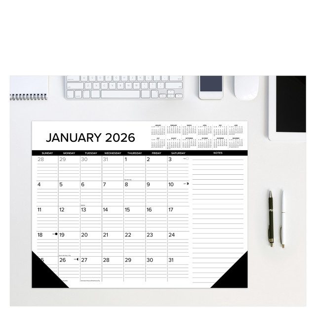B&W w/Lines 2026 22" x 17" Large Monthly Deskpad