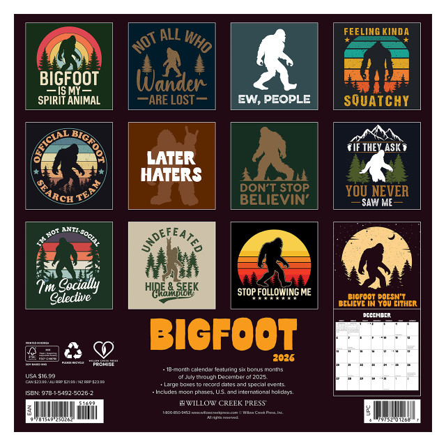 Bigfoot 2026 Wall Calendar