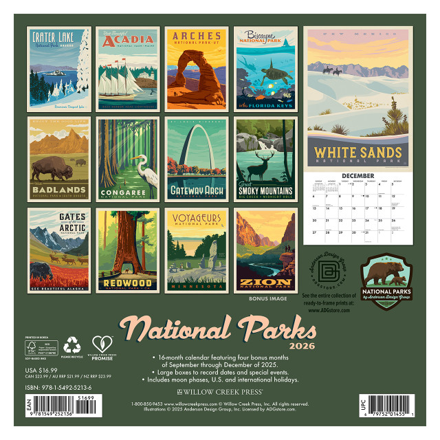 National Parks Vintage Art 2026 Wall Calendar