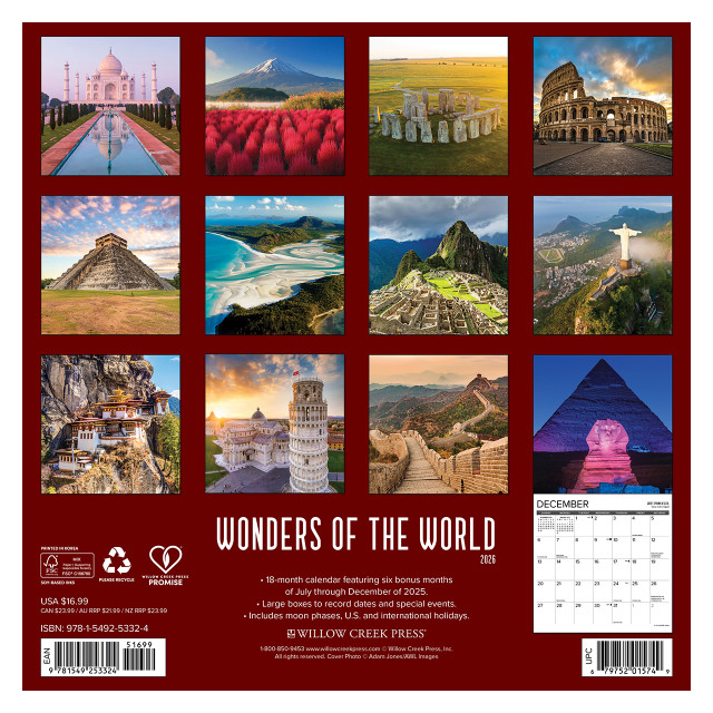 Wonders of the World 2026 Wall Calendar
