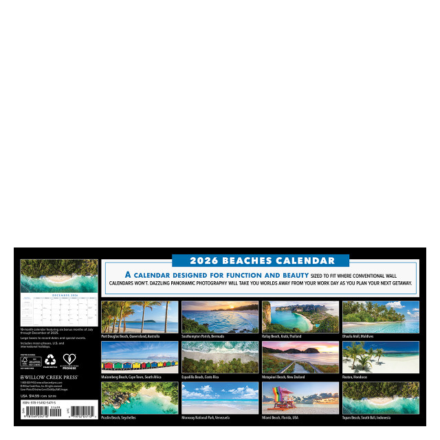 Beaches 2026 Panoramic Wall Calendar