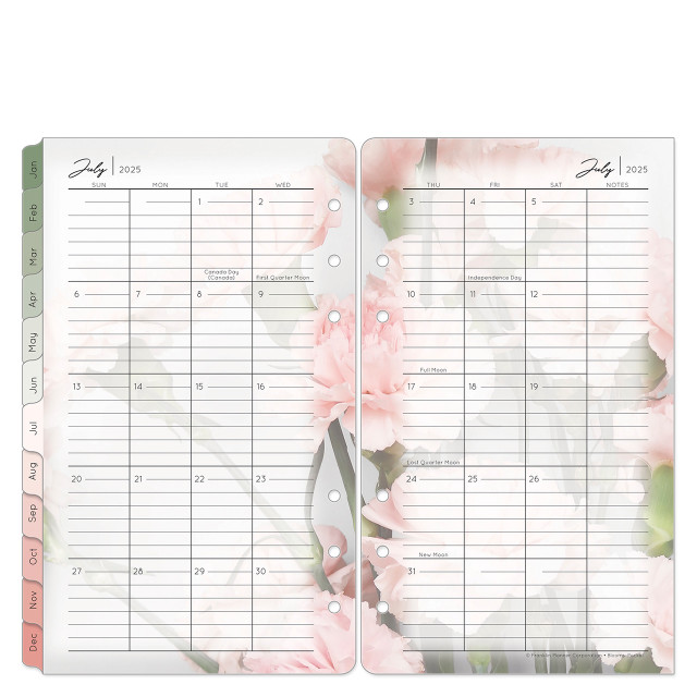 July 2025 Blooms Two-Page Monthly Calendar Tabs