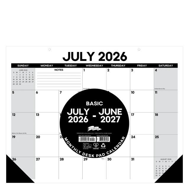 Basic Academic Year July 2026 - June 2027 22" x 17" Large Monthly Deskpad Calendar