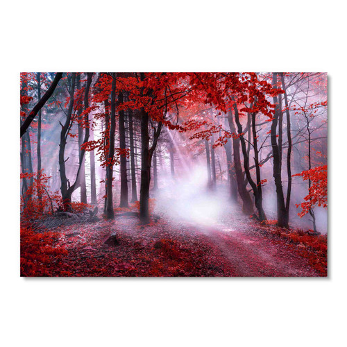 39282 Red Foggy Forest, Acrylic Glass Art