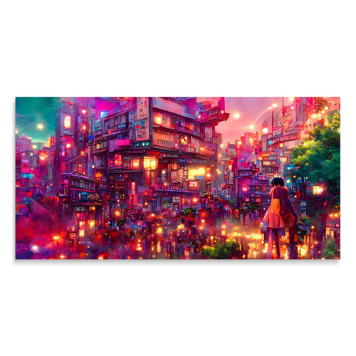 69000 02 Anime Pink City, Acrylic Glass Art