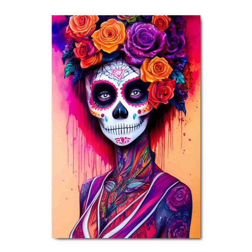 65050 Orange Sugar Skull Woman, Acrylic Glass Art