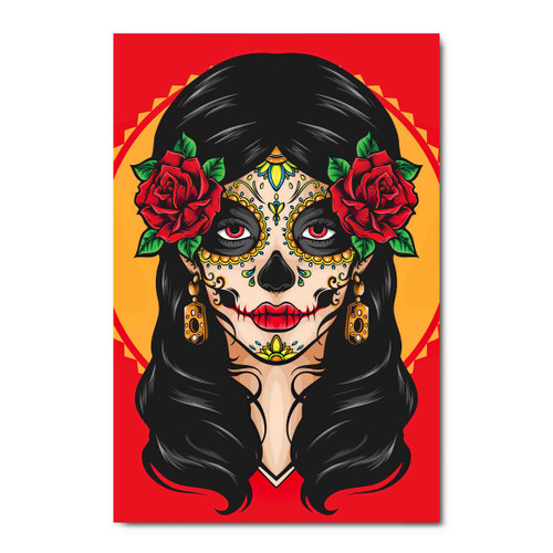 65204 Red & Gold Sugar Skull Lady, Acrylic Glass Art