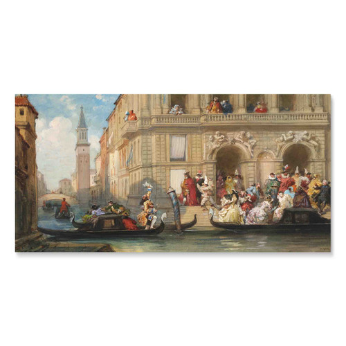 13009 02 Masqueraders Boarding Gondolas Before A Venetian Palazzo, Acrylic Glass Art