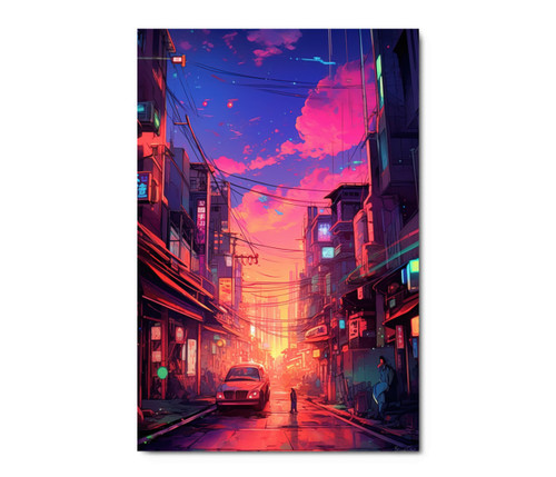 69053 Japanese Street Sunset, Acrylic Glass Art