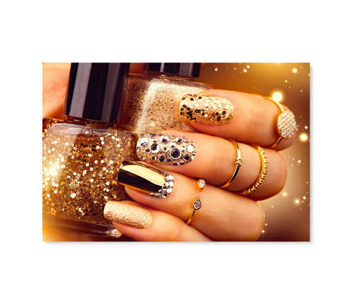 55107 Gold Glitter Nails, Acrylic Glass Art