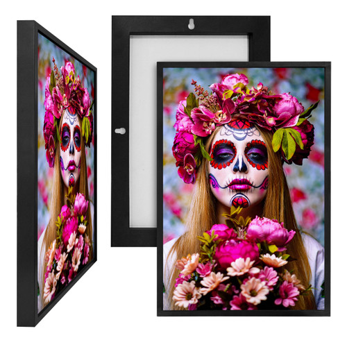 MINI65021 Pink Flowers Sugar Skull, Framed UV Poster Board