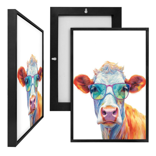 MINI73180 Rainbow Cow Glasses I, Framed UV Poster Board