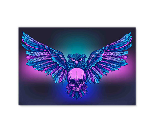 14540 Neon Owl Skull, Acrylic Glass Art