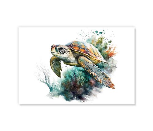 73109E Watercolor Sea Turtle , Acrylic Glass Art