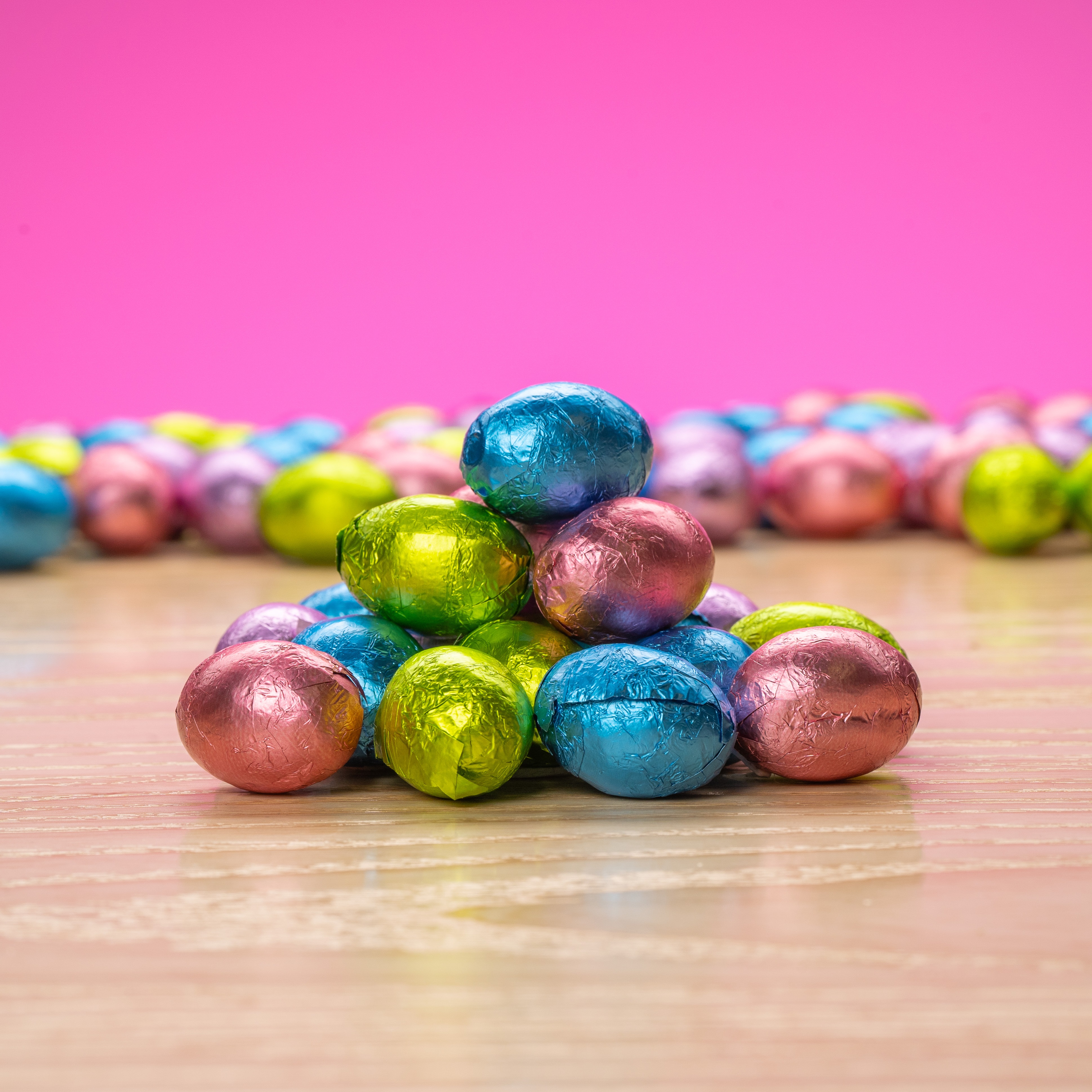 solid milk chocolate eggs wrapped in Easter foil