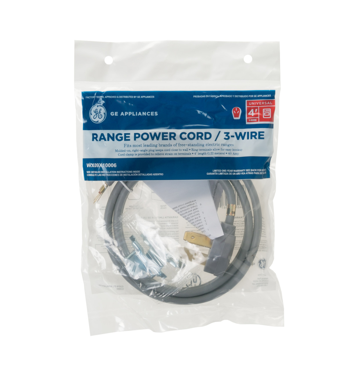 4' 40amp 3 Wire Range Cord - WX09X10006 - Cafe Appliances