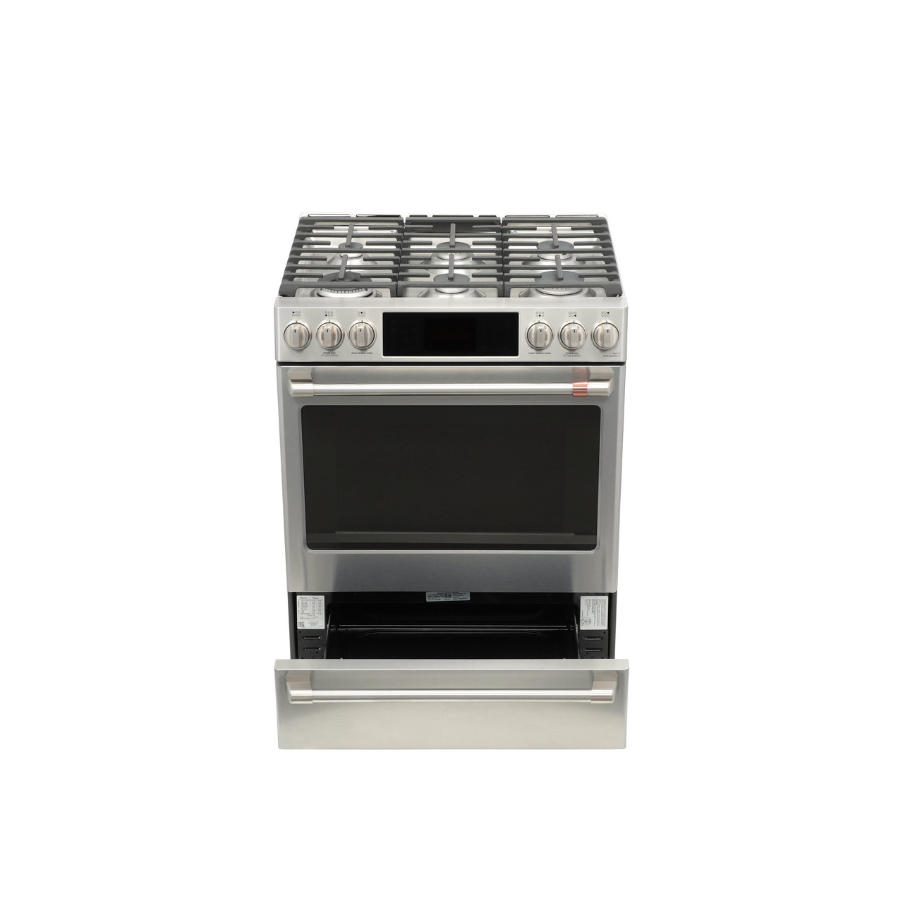 GE Profile 30-Inch 5 Burner 5.6 Cu Ft Self-Cleaning Air Fryer Convection  Oven Slide-In Gas Range PGS930YPFS