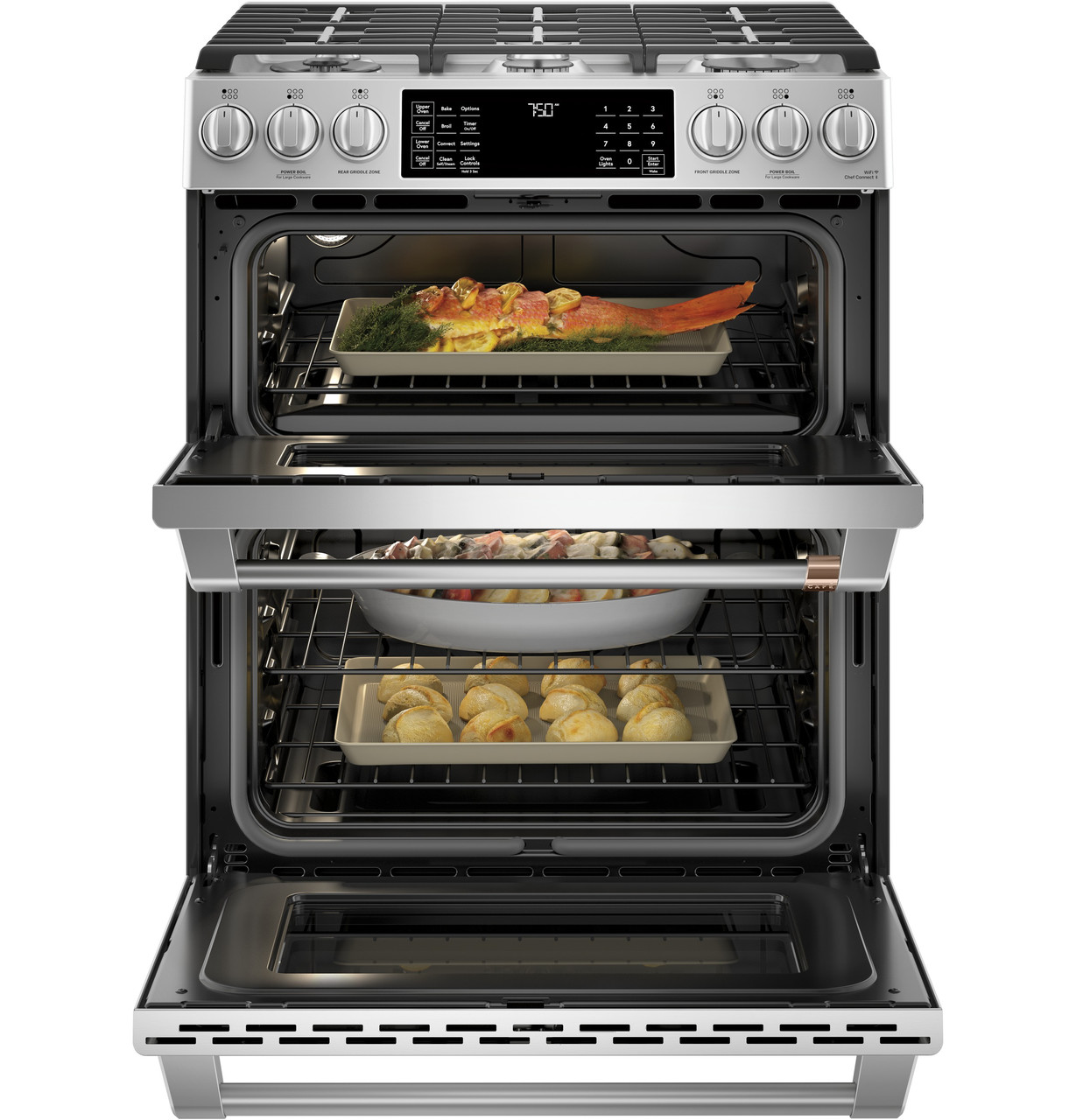 CAFÉ 30" Smart Slide-In, Front-Control, Gas Double-Oven Range with Convection - Thumbnail 2