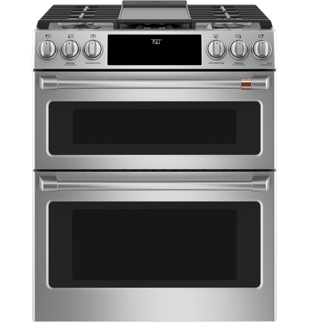 CAFÉ 30" Smart Slide-In, Front-Control, Gas Double-Oven Range with Convection