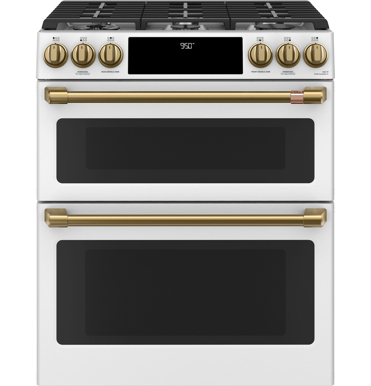 Cafe 8.25 Cu. Ft. Freestanding Dual Fuel Range with Double Oven in Matte  White and Brushed Bronze