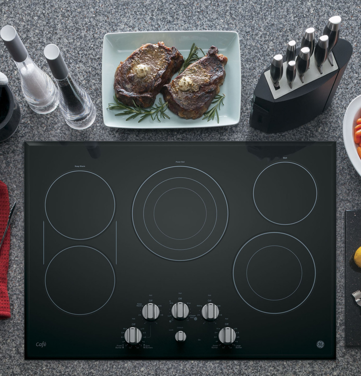 GE Profile PP7030SJSS 30 Inch Electric Cooktop with 5 Radiant Elements,  Bridge