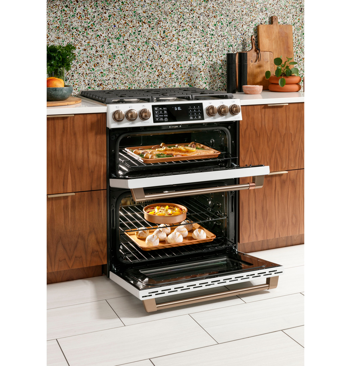 ge cafe 6 burner double oven gas range