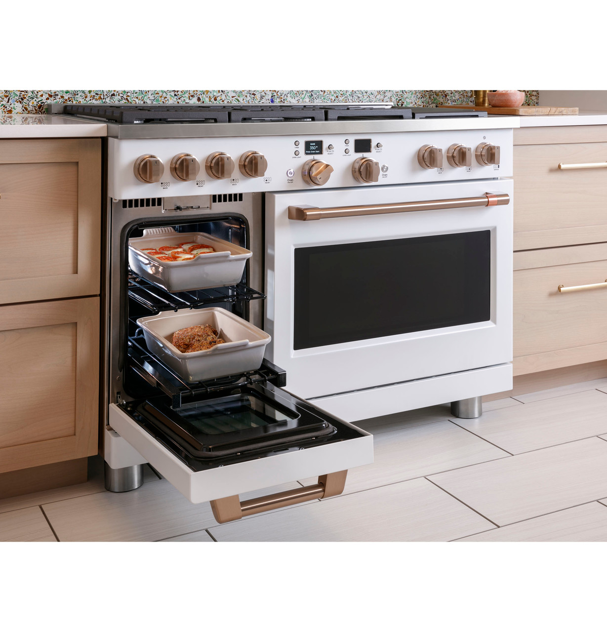 ge cafe 6 burner double oven gas range