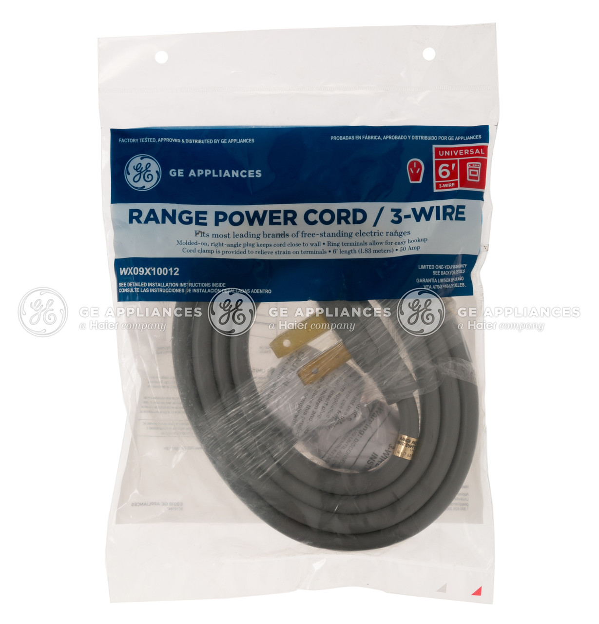 Range Cord - 6' 50 amp 3 wire - WX09X10012 - Cafe Appliances