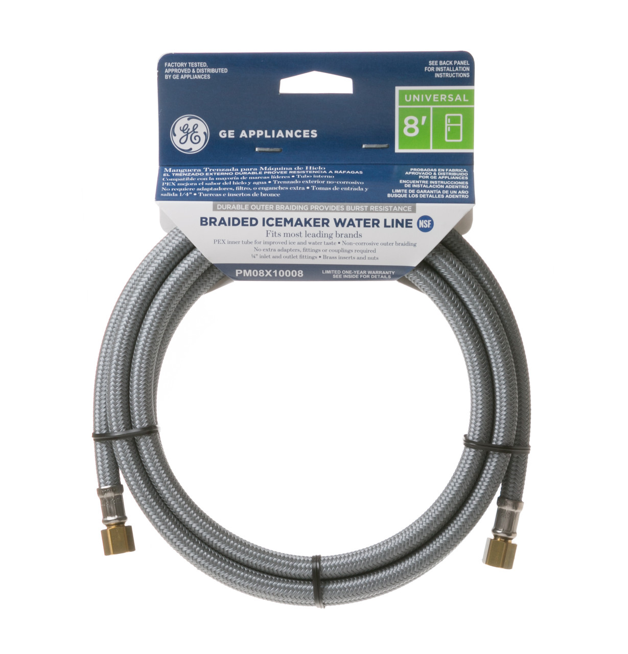 8' Universal Braided Water Line for Icemaker and/or Dispenser - PM08X10008  - Cafe Appliances