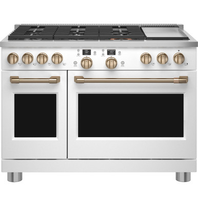 Cafe CAFÉ™ 48" Smart Dual-Fuel Commercial-Style Range with 6 Burners and Griddle (Natural Gas) in Matte White C2Y486P4TW2