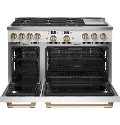 Cafe CAFÉ™ 48" Smart Dual-Fuel Commercial-Style Range with 6 Burners and Griddle (Natural Gas) in Matte White C2Y486P4TW2