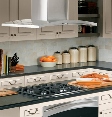 Cafe 36" Island-Mount Chimney Range Hood in Stainless Steel size 3.125 H x 35.875 W x 27.625 D | UVI7361SWSS