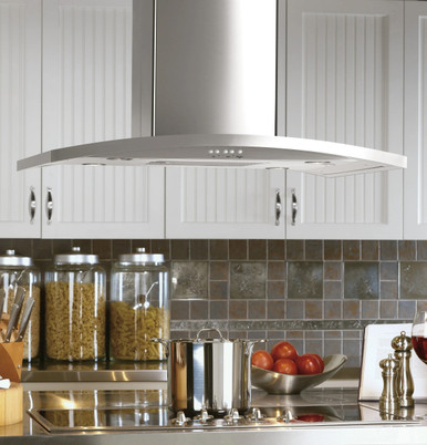 Cafe 36" Island-Mount Chimney Range Hood in Stainless Steel size 3.125 H x 35.875 W x 27.625 D | UVI7361SWSS