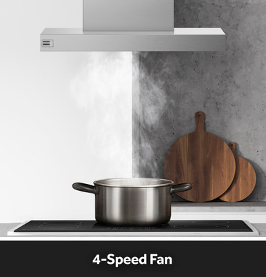 Cafe 36" Designer Island-Mount Chimney Vent Hood with Clean Air Sensors in Stainless Steel size 2.4 H x 36 W x 26.6 D | UVI1036SRSS