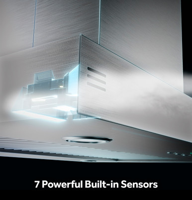 Cafe 36" Designer Island-Mount Chimney Vent Hood with Clean Air Sensors in Stainless Steel size 2.4 H x 36 W x 26.6 D | UVI1036SRSS