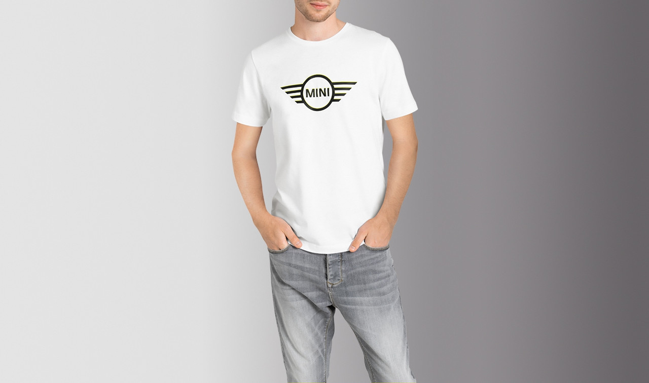 MINI Genuine Mens T Shirt Tee Top Wing Logo Two Tone White Black 80 14 5  A21 603