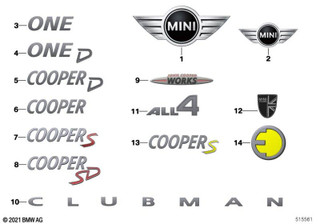 Genuine Rear Badge MINI Emblem Logo Lettering Exterior Fits F54 51147411203