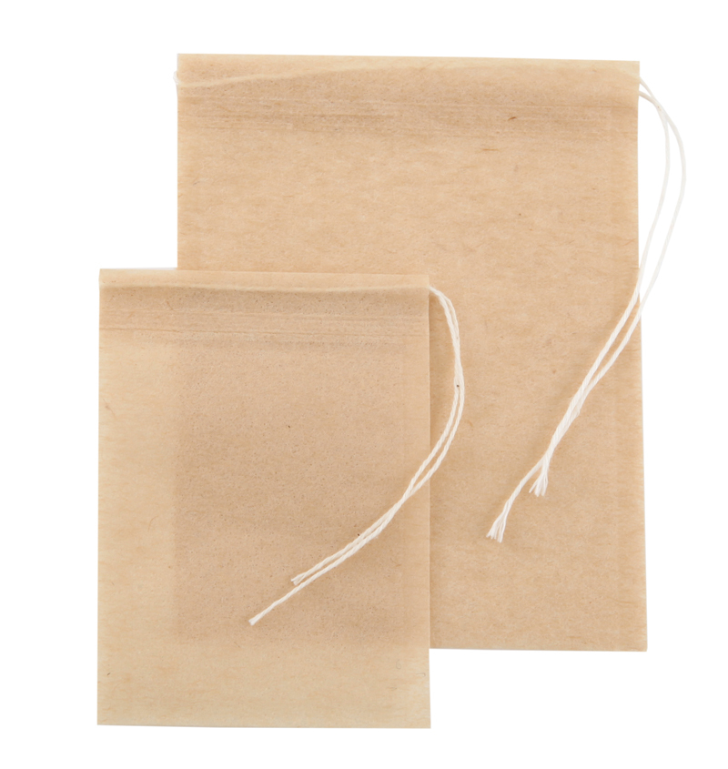 Two sizes of unbleached paper teabags