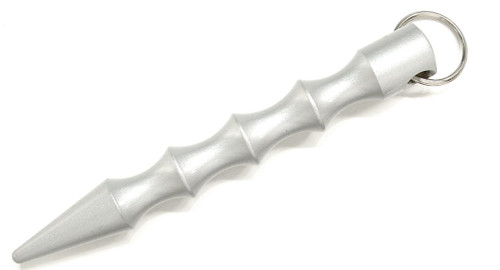 Aluminum 5-1/2" Finger Groove Kubaton Defense Stick with Key Ring, Silver Finish