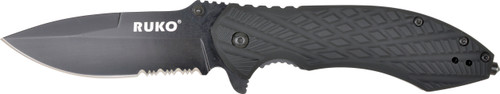 440C, 3-1/4" serr. Folding Blade Knife, Black Handle, BBPS