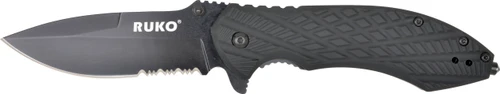 440C, 3-1/4" serr. Folding Blade Knife, Black Handle, BBPS - Clamshell