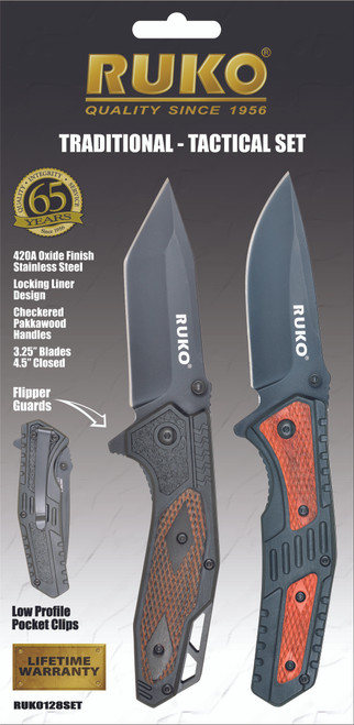 440A, Folding Knife Set, Tactical/Traditonal, Pakkawood Handles