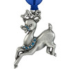 Blue Glitter Reindeer Silver Metal Ornament