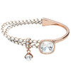 White Leatherette Clear Stone Rose Gold Bangle Bracelet