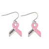 Silver Metal Hope Pink Cancer Ribbon Dangle Earrings